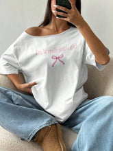 1pc Off-Shoulder Loose Slogan & Butterfly Detail T-Shirt, Oversized Y2K Style, Pink